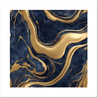 Preppy Boho Chic Minimalist Blue and Gold Marble Posters and Art